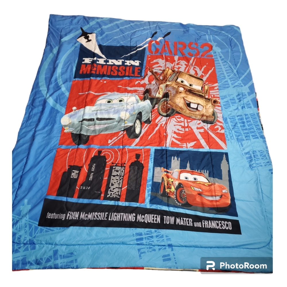 Disney Pixar Cars Bed Set-Double Sided Comforter-Flat & Fitted Sheet-Pillow Case